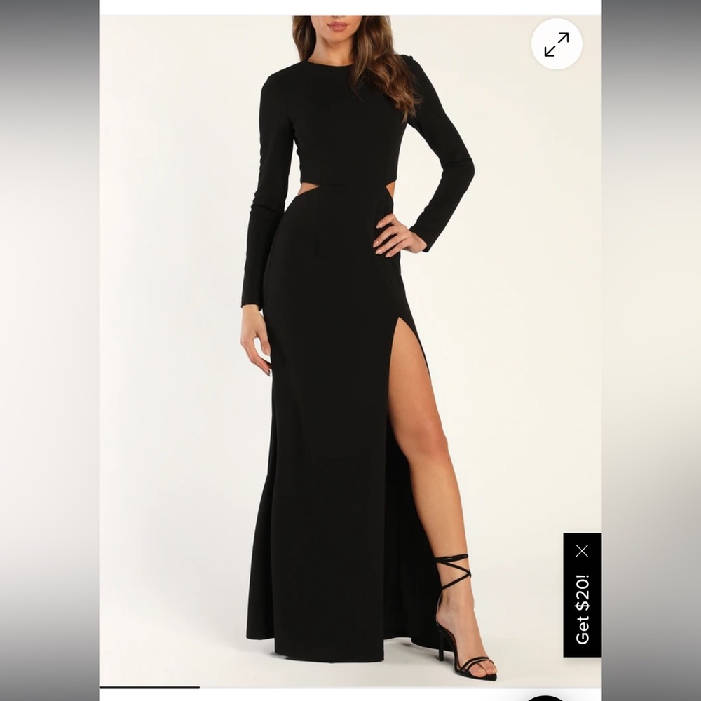Lulu's Black Long Sleeve Cutout Maxi Dress with High Slit